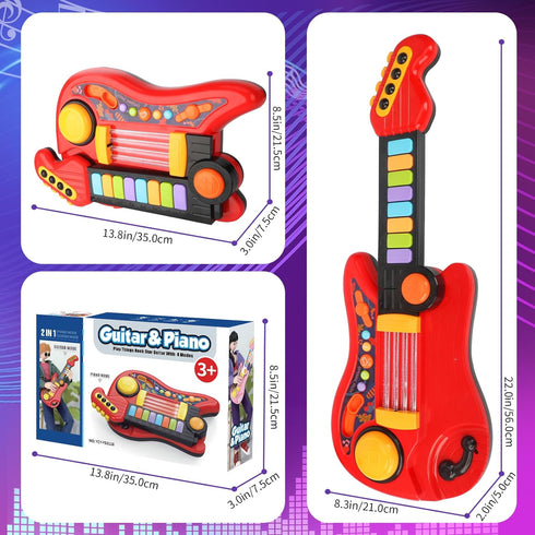 Drmukie 3 2-in-1 2-4 3 4 5 Kids Guitar Toy for Year Old Boy Birthday Gift Electric Guitars & Piano for Toddlers Light
