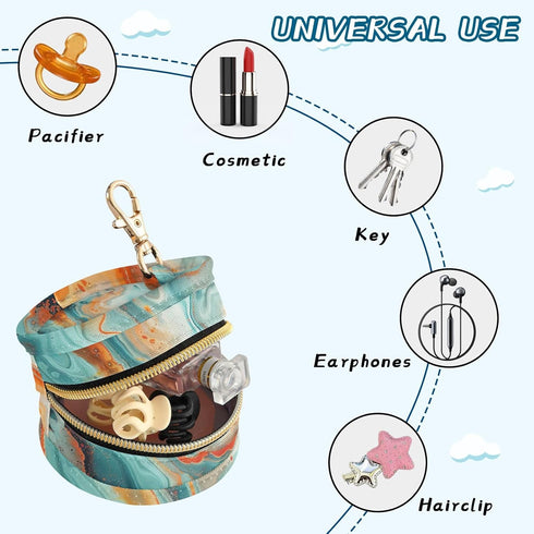 YETTASBIN Marble Portable Pacifier Holder Case with Metal Hook Buckle & Zipper for Diaper Bag and Stroller, Versatile
