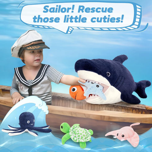 6Pcs 5 MaoGoLan Soft Shark Stuffed Animals with Sea Animals Inside - Bulk Plush Toys Stuffed Shark Stingray Octopus