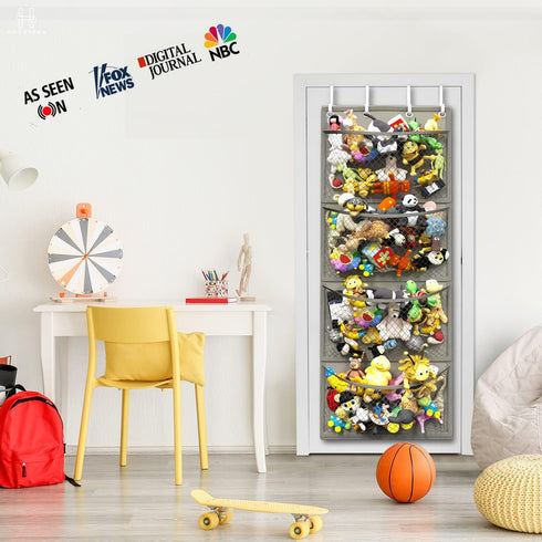 Honeyera Storage for Stuffed Animals, Over Door Organizer for Baby Accessories and Toy Plush Storage (Gray)
