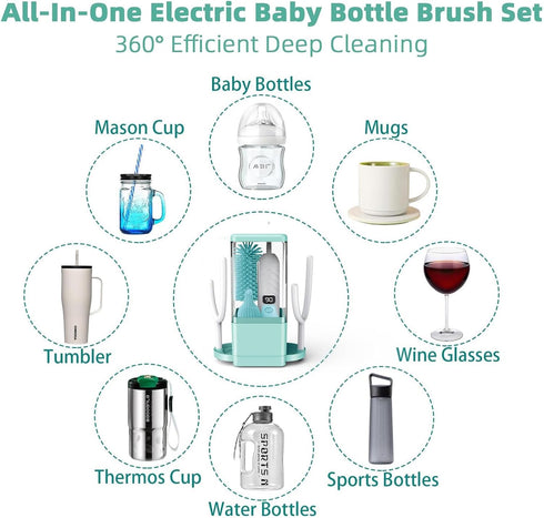 KEAMONVIAL Electric Bottle Brush Cleaner, Portable & Rechargeable Electric Baby Bottle Brush Travel Kit Nipple & Baby