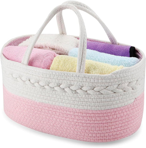 PandaEar Baby Diaper Caddy Organizer Cotton Rope Nursery Storage Basket Portable Car Organizer for Baby Shower Gifts
