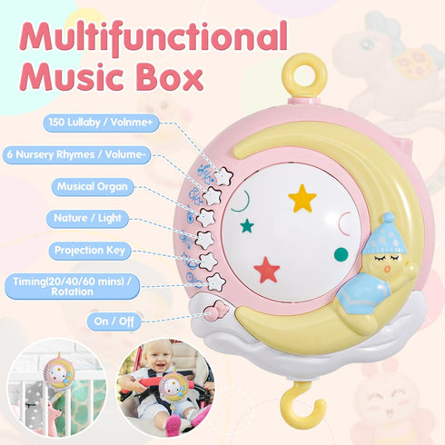 Light,150 BOBXIN Baby Musical Crib Mobile for Bassinet with Projector and Night Music,Timing Function,Take Along Mobile