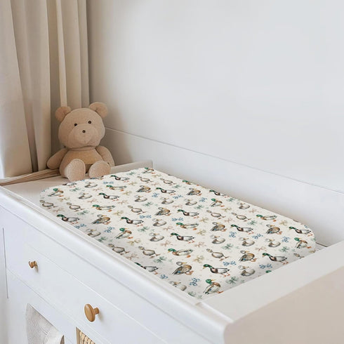 ZoUbqchY 32''16'' Vintage Duck Bows Floral Changing Pad Covers for Baby Girls Boys Green Mallard Ducks Fitted Changing