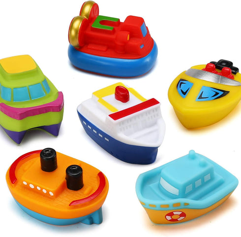 6 Pack Bath Toys Light Up Boat Floating Rubber Set, Color Changing Flashing Light for Baby Infant Toddler Kid