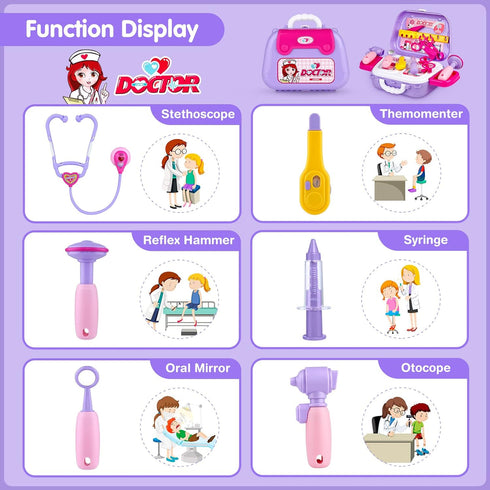 22 Set GIFTINBOX Kids Doctor Kit for Girls and Boys , Purple Doctors kit for Kids Pieces Pretend Play Medical Toys