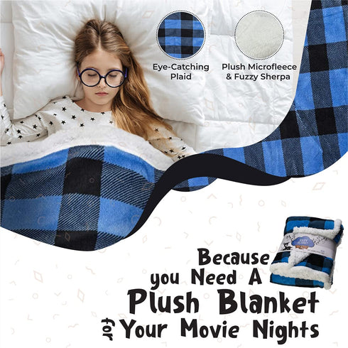 Ultra Soft Sherpa Fleece Plaid Baby Blanket, Cozy Plush Throw Blanket for Kids, Reversible Plaid, Washable