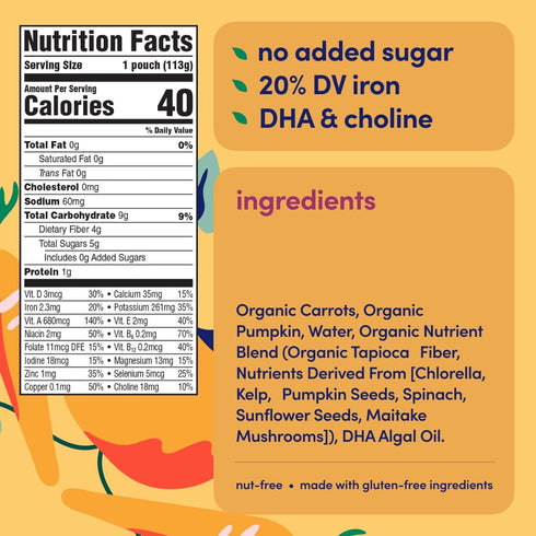 Cerebelly Baby Food Pouches – Organic Carrot Pumpkin (4 oz, Pack of 6) - Healthy Toddler Snacks