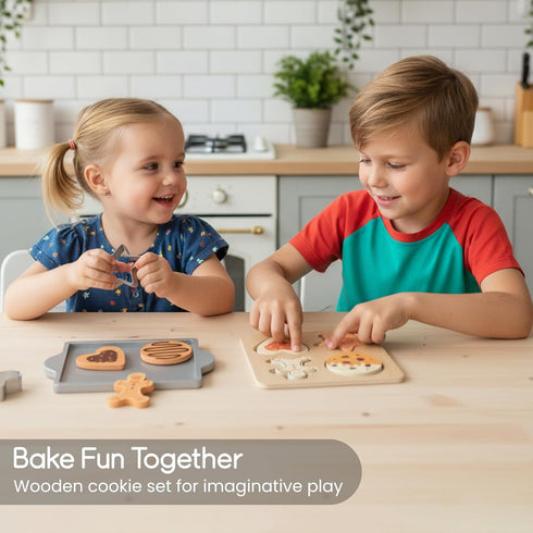 Set, Sets 3 4 5 Wooden Gingerbread Cookie Baking Play Food for Toddlers, Play Kitchen Accessories for Years Old Girls