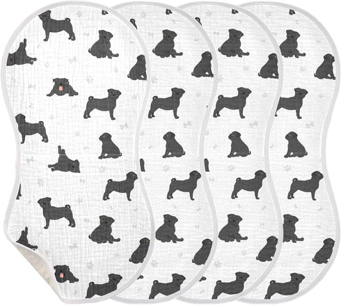 Set 4 Pack vvfelixl Baby Burp Cloths Black Pug White Baby Newborn Cotton Burping Cloths Baby Washcloths
