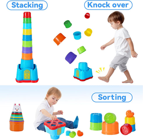 12 18 24 1 2 3 iPlay, iLearn Baby Stacking Toys, Toddler Nesting Stack Cups, Infant Stackable Block, Kids Sorting Game