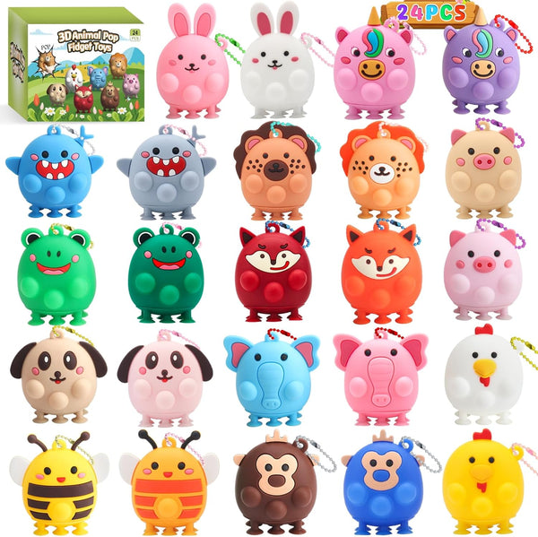 DREACAREFT 24pcs Party Favors for Kids - 3D Animal Pop Fidget Toys