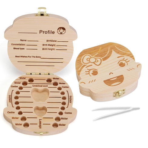 NASHRIO Baby Tooth Box, Wooden Kids Keepsake Organizer Gift for Baby Teeth, Girl