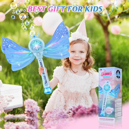 LED Light & Music Bubble Machine - Bubble Wands for Kids Girls | 3 AA Batteries & 2 Bubble Solutions | Outdoor Party