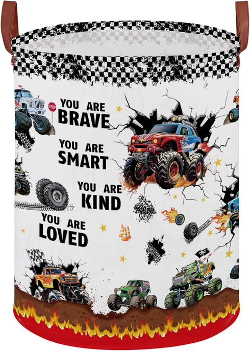 Monster Trucks Laundry Hamper Basket Kid Gift Toy Bin Empty Car Nursery