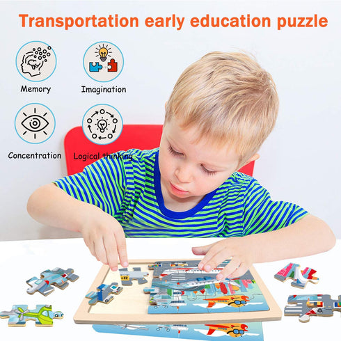 Puzzles for Kids Ages 4-6 - 4 Pack Wooden Jigsaw Puzzles, 24 Pieces Car Puzzle Set for Boys and Girls