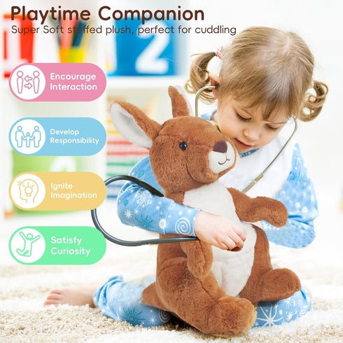 5 16 Inch Mommy 4 PCS Kangaroo Stuffed Animal, Stuffed Kangaroo Plush Toy with Babies Insides, Kangaroos with Joey