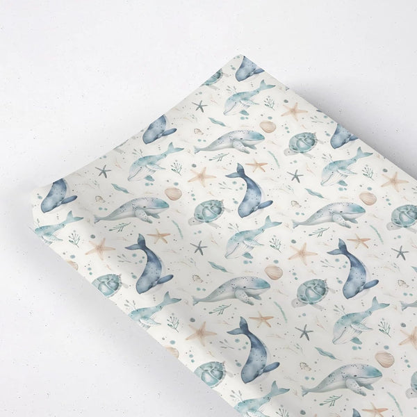 KuphiL10C Ocean Animals Baby Changing Pad Cover,Unisex Watercolor Sea Turtle Whales Starfish Nursery