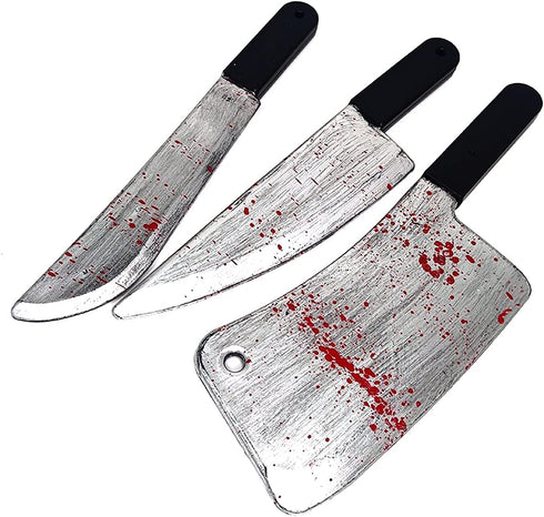 Blood Butcher Plastic Knife - Realistic Horror Plastic Props Toy for Halloween Fools Day Party (Butcher Knife)