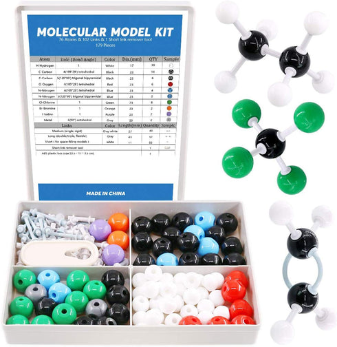 Swpeet 179 Pcs Organic Chemistry Molecular Model Kit for Students and Teachers - 76 Atoms & 102 Links