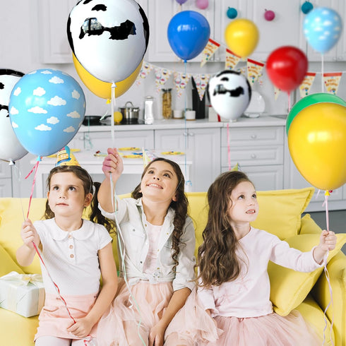 OuMuaMua Toy Inspired Story Party Decorations, 68Pcs Cartoon Balloons with Cow Print for Kids Farm Birthday (12 Inch)