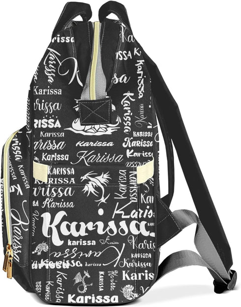 YallLocoMo Backpack Personalized Diaper Bag Name Dragon Name Lettering Monogram Grey Large Capacity Nappy Bag: Designed