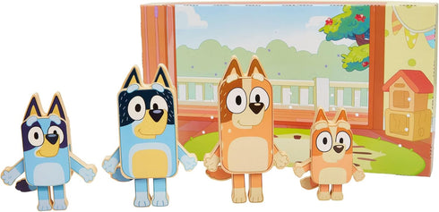 Bluey Wooden Character Figures – 4 Colorful Wooden Figures for Children 3 Years and Up