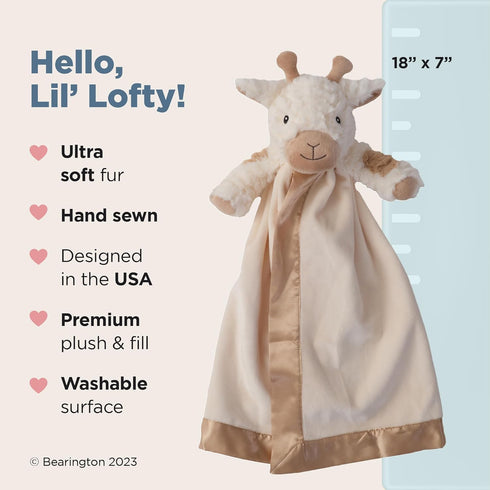 Bearington Lil' Lofty 18 Inch Giraffe Loveys for Babies - Security Blanket for Babies - Lovies for Babies Security Blanket with Stuffed Animal by Bearington Collection