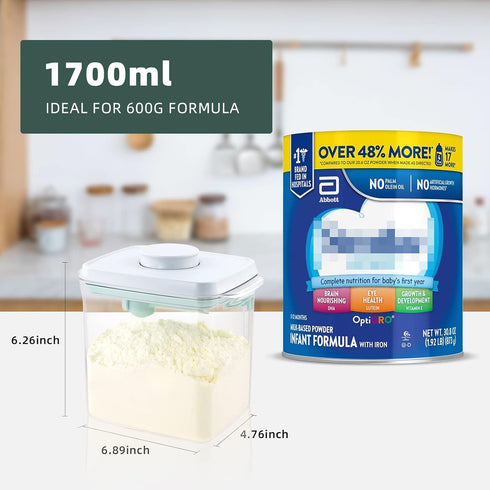 2 Pack 1700ml 21OZ, 1.32LB, 600g, Formula Container to Go - Pop Top Milk Powder Container, BPA-Free Airtight Formula