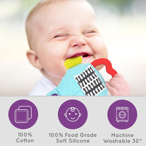 Gummee 6 Glove Baby Teething Mitten Months + Premium Quality Detachable Teether Ring and Travel Bag - Turquoise