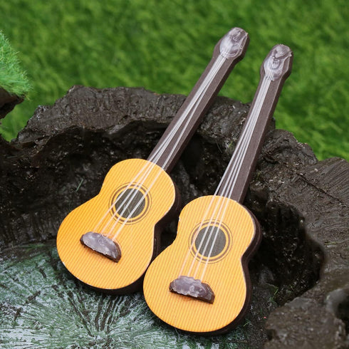 Healifty Base Guitar, 4PCS Wooden Miniature Guitar Dollhouse Musical Instrument Photo Props