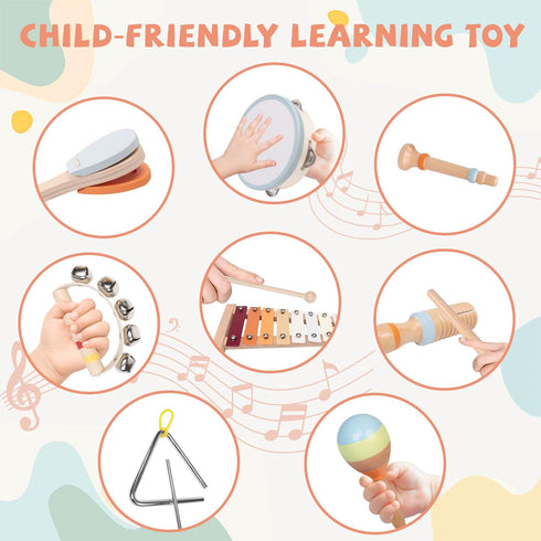 Set 18 1-3, 1 2 3 Baby Musical Instruments - Montessori Wooden Month Old Baby Musical Toys, Toddler Percussion