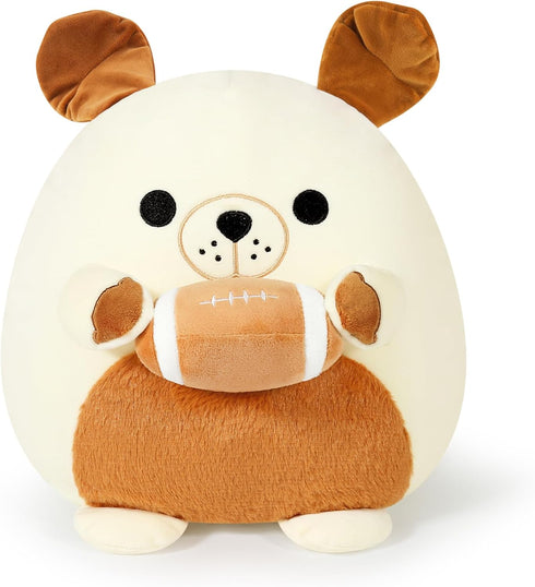 12 inch Onsoyours Original Bulldog Plush with Football, Cute Sport Dog Brown-White Stuffed Animal, Ultra Soft