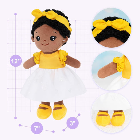OUOZZZ Soft Black Baby Dolls for Girls - First African American Plush Rag Doll, Sleeping Cuddle Buddy Toy 12"