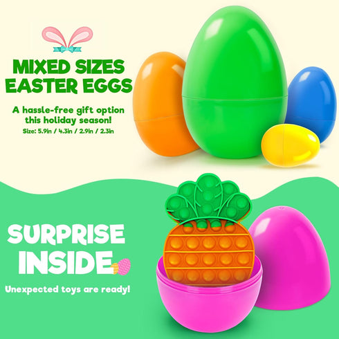 30 Pack 4 IJIGU Prefilled Easter Eggs with Toys, Bulk Mix Sizes Plastic Easter Eggs with Toys Inside, Surprise Eggs