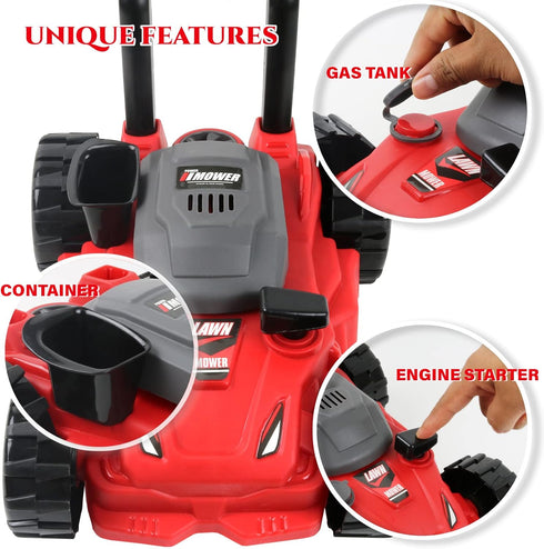 Kids Toy Lawn Mower Toddler Landscaping Gardening Tools and equipment Includes Mask Safety Goggles and Earmuffs