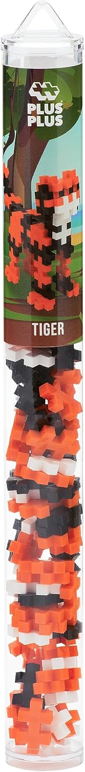 Plus Plus 3D Animal Figure Building Block Set, 70 Mini Puzzle Pieces, Fun Stem Toys - Tiger Maker Tube
