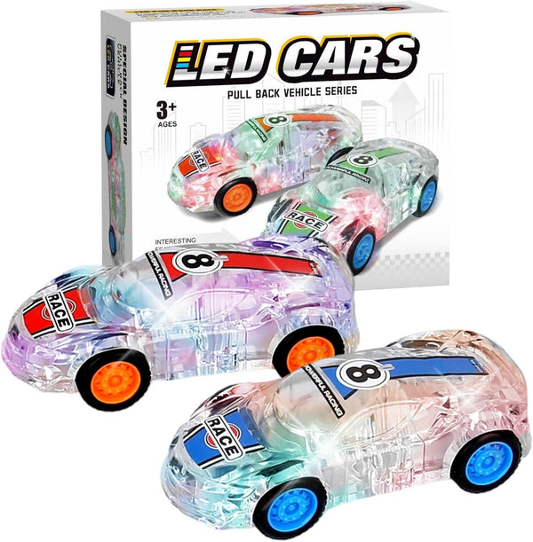 ZOHANINDL LED Light Up Pull Back Car Toys,Race Cars Toy (2 Pack),Car