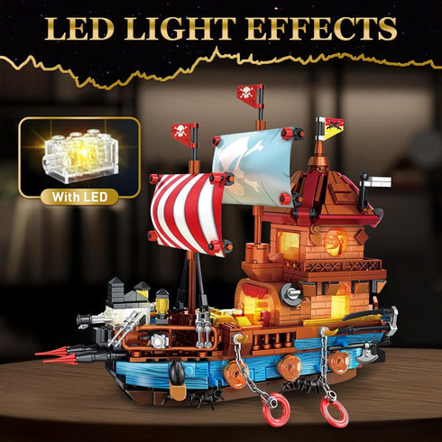 Sets 916 14+ Vziimo Pirate Ship Building with Lights, Creative Model Ship Boat Pirate Themed Toys Building Kits