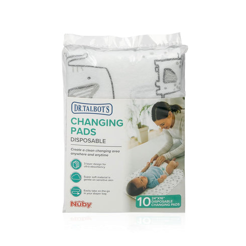 Dr. Talbot's Disposable Changing Pads, Absorbent Travel Diaper with Gray Elephant Print