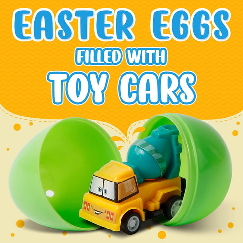 ZenBombs 12 3 Easter Eggs with Cars Inside - PCS Prefilled Easter Eggs with Pull-Back Toy Cars - Kids Easter Basket