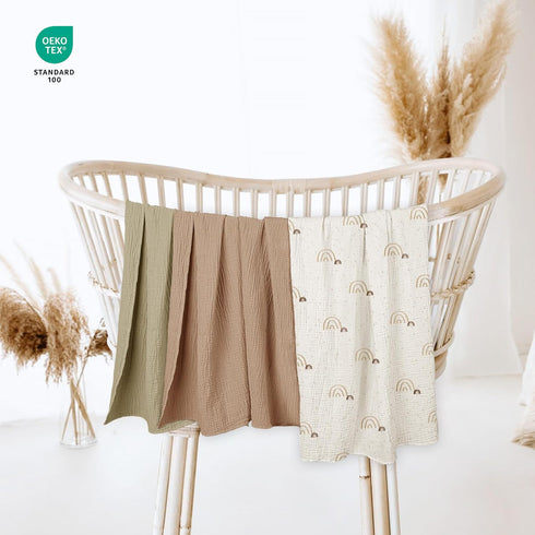 3Pack(Rainbow lulumoon Baby Muslin Swaddle Blankets: Soft Receiving Blanket for Newborn - Cotton Swaddling Blanket