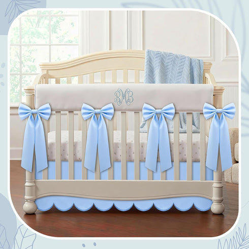 Hahafelt 6 28" 52" 14" 4 Blue Scalloped Crib Bed Skirt with Large Bow, x with Drop, Sided Soft Crib Skirt Dust Ruffle