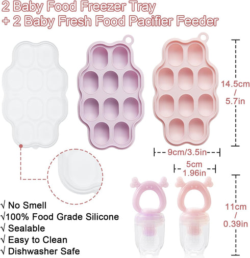 (2 Pack), KingKam Baby Breastmilk Popsicle Molds & Baby Fruit Feeder Baby Food Freezer Tray Storage Containers