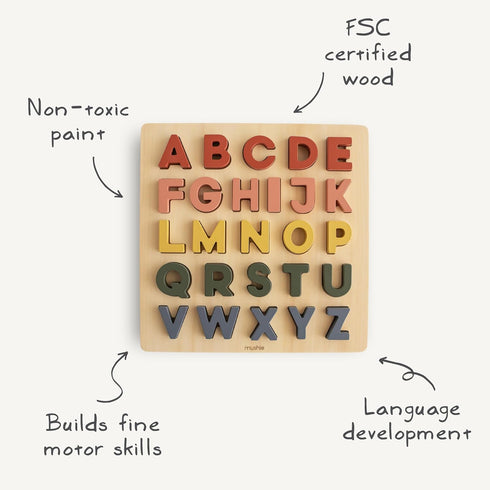 3 (26 mushie Wooden Alphabet Puzzle | for Kids Years+ | Preschool Educational & Toddler Montessori Toys pcs)