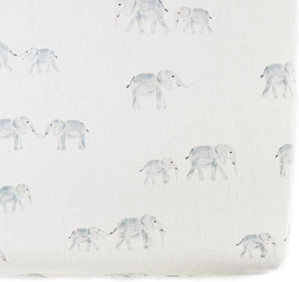 Pehr Crib Sheet, Follow Me Elephant | Breathable Brushed Organic Cotton for