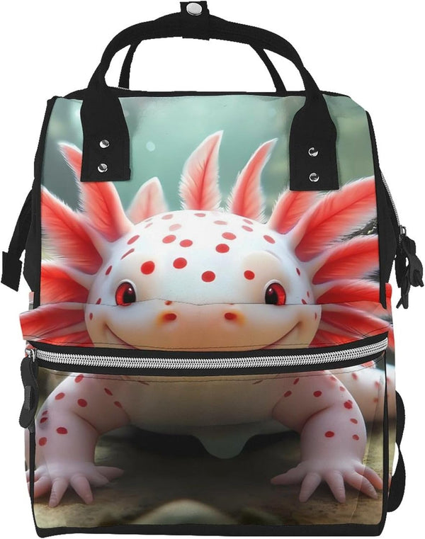 Qewfoju Colorful Axolotl Underwater Print Diaper Bag Backpack Large Capacity Diaper Backpack Baby