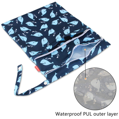 Damero Medium Cloth Diaper Wet Dry Bag with Handle for Swimsuit, Pumping Parts, Wet Clothes, Reusable, Water-Resistant
