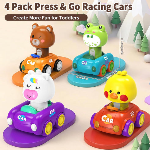 1-3, 4 Pack Set 6-9-12-18 1st 1-2 Press and Go Car Toys for Toddlers Friction Powered Baby Push Cars, Infant Play