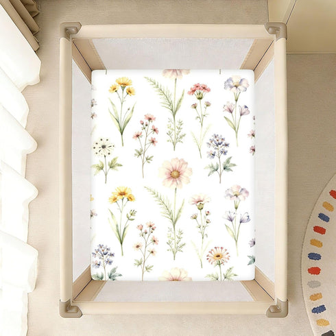 CZXW 52" 28" Botanical Floral Pattern Crib Sheets Fitted x Natural Cotton Soft & Breathable for Baby Crib Mattress